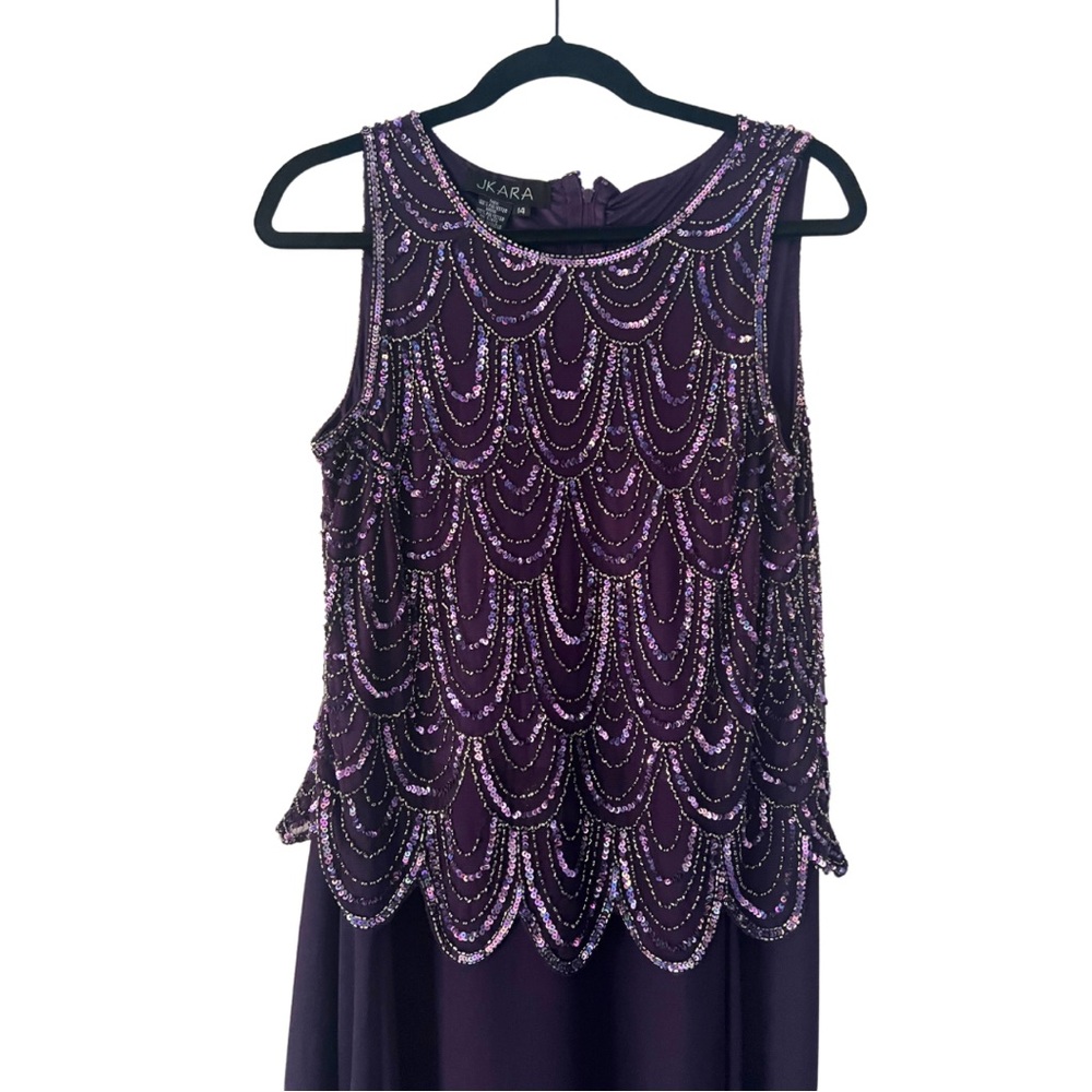 J Kara Women's Sleeveless Beaded Pop Over Dress 14